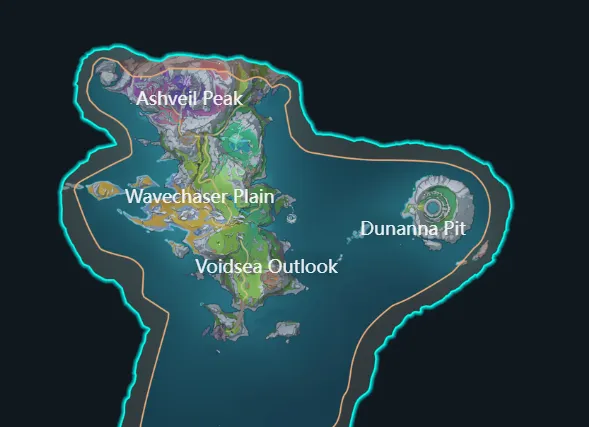 Voidsea Outlook, Wavechaser Plain, and Ashveil Peak