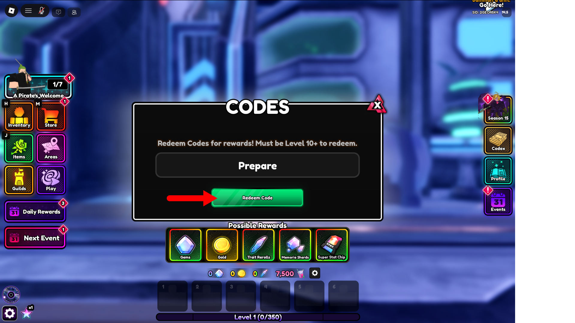 Redeem codes