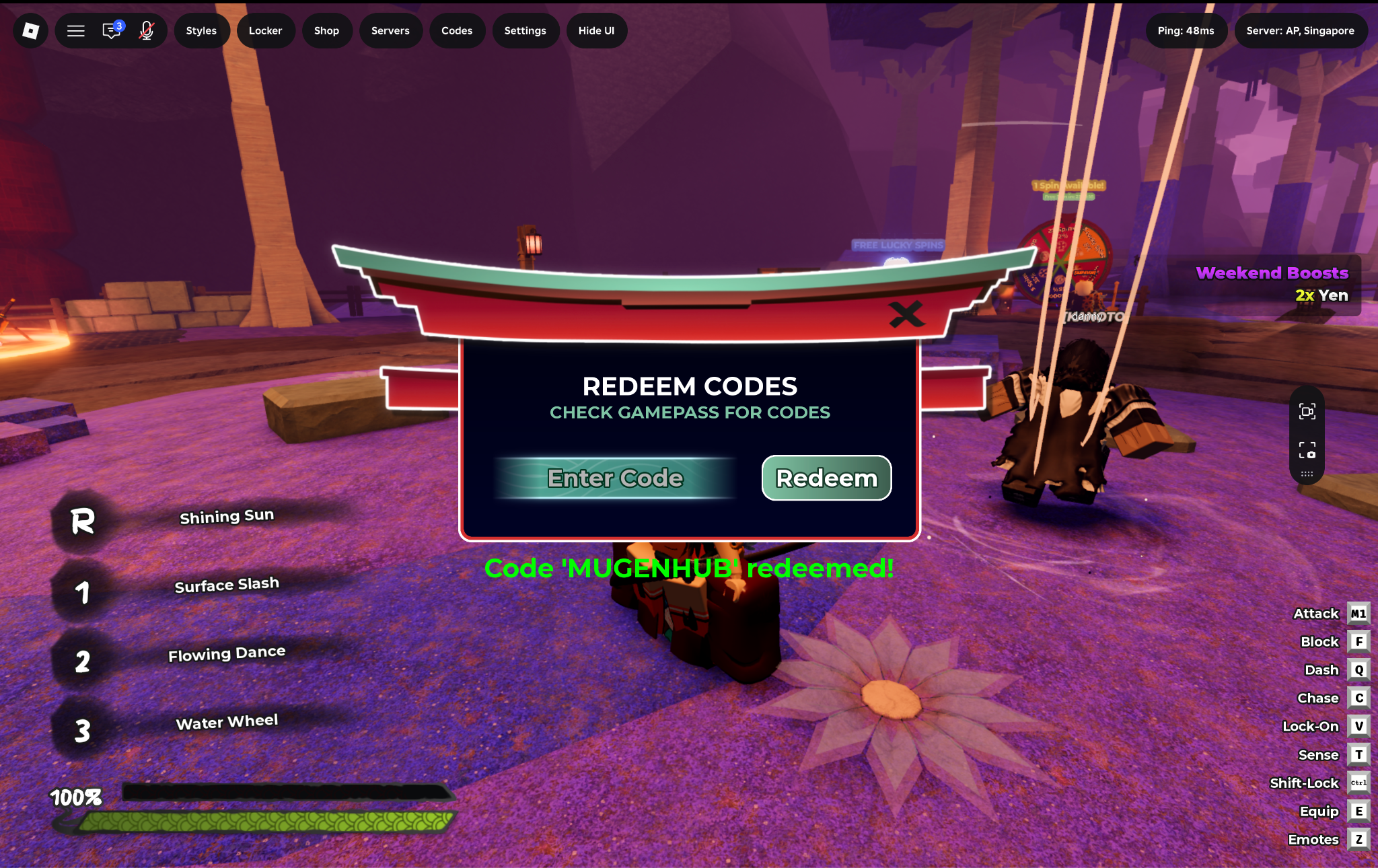 Code '[CODE]' redeemed!