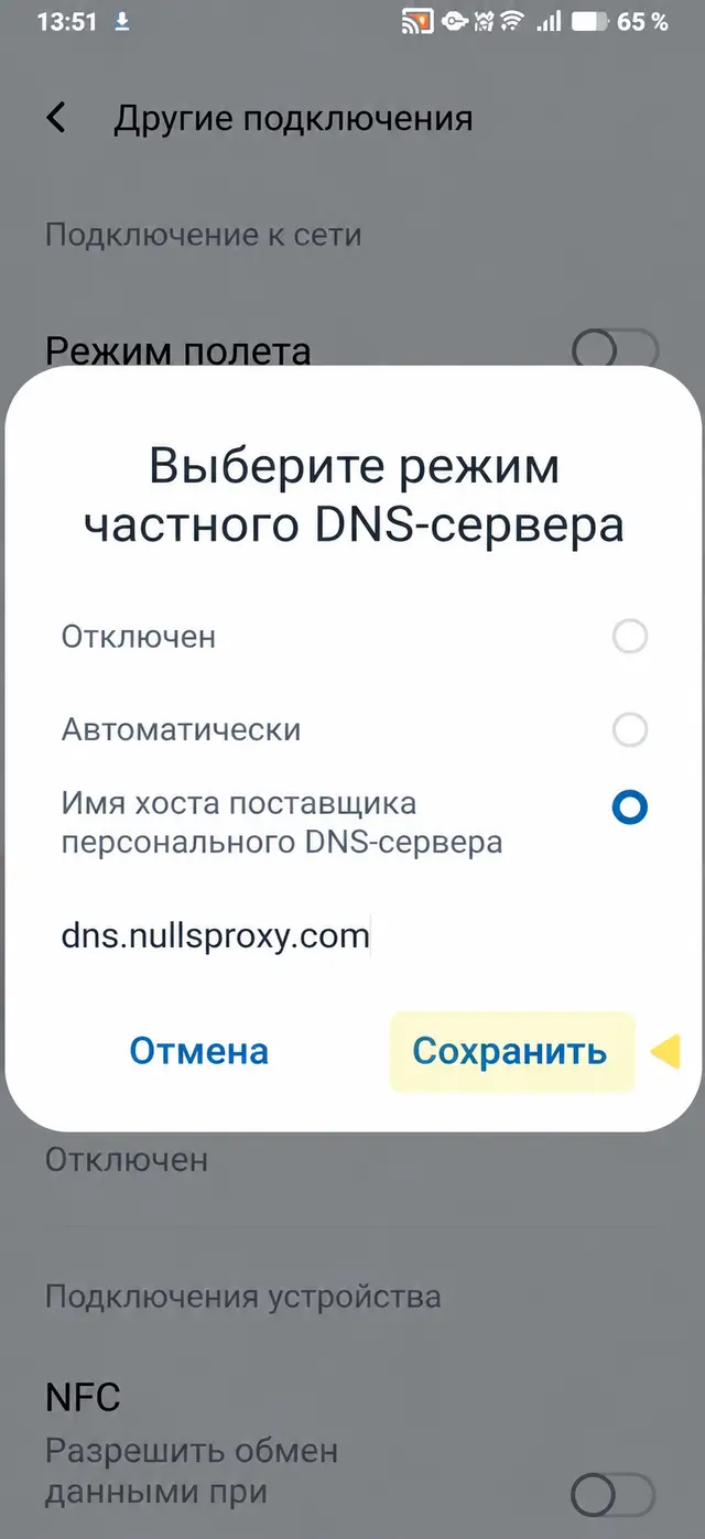 Enter: dns.nullsproxy.com and tap 
